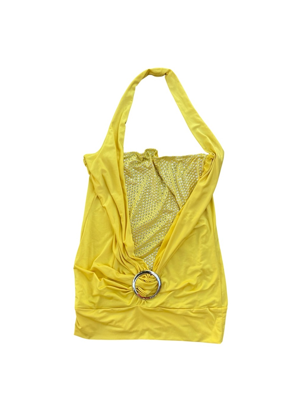 Y2K Yellow Halter Top Silver Accents Glam Mcbling M